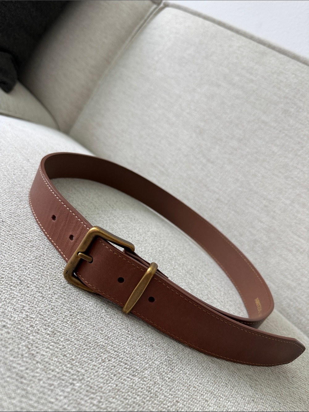 WOMENS Classic Brown Leather Belt with Antique Brass Buckle